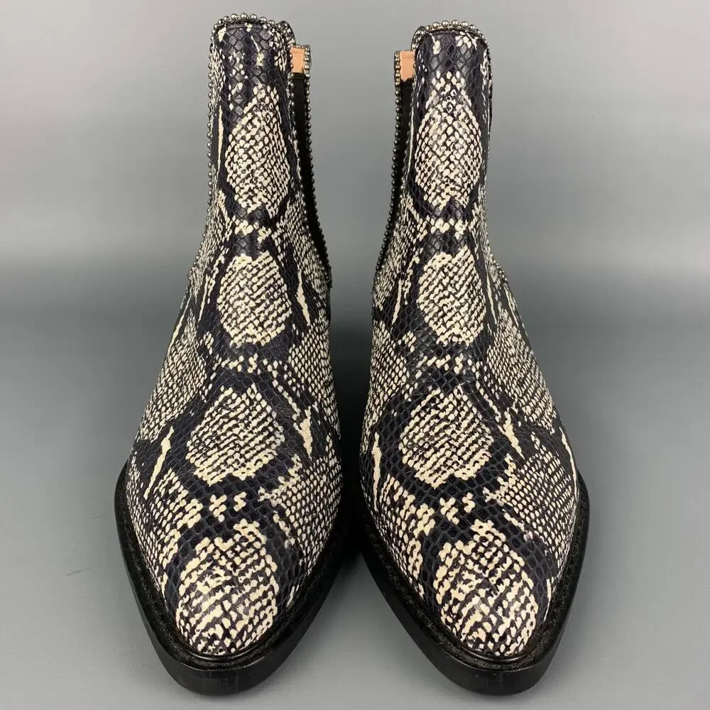 COACH Size 11 Black & White Embossed Faux Snake Leather Boots